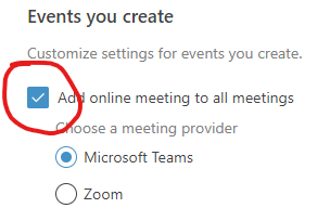 Uncheck "add online meeting to all meetings"